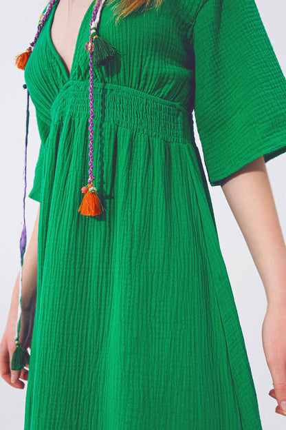 Textured V-Neck Maxi Dress in Green - dress