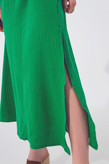 Textured V-Neck Maxi Dress in Green - dress