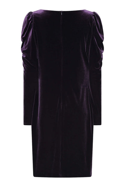 Tia 78722 Purple Velvet Puff Shoulder Cocktail Party Dress - Dotique Chesterfield