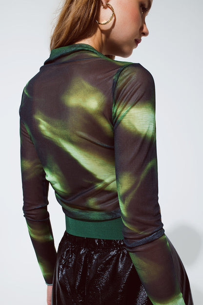 Tie-die top in green and black - top
