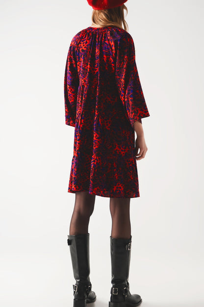 Tiered mini smock dress in animal print in red - dress