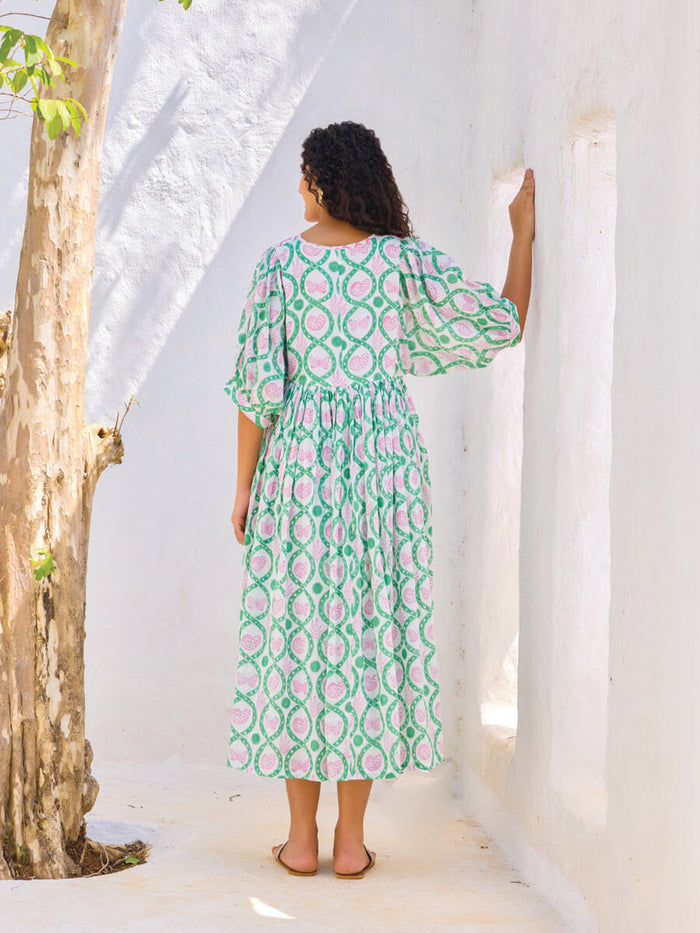 green and pink maxi dress for women - Pinklay