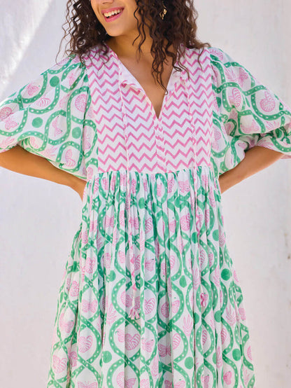 green and pink maxi dress for women - Pinklay