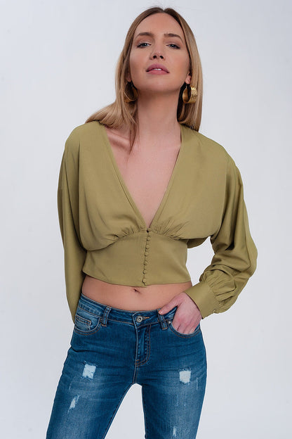 Top with puff sleeves in green - Shirts, top