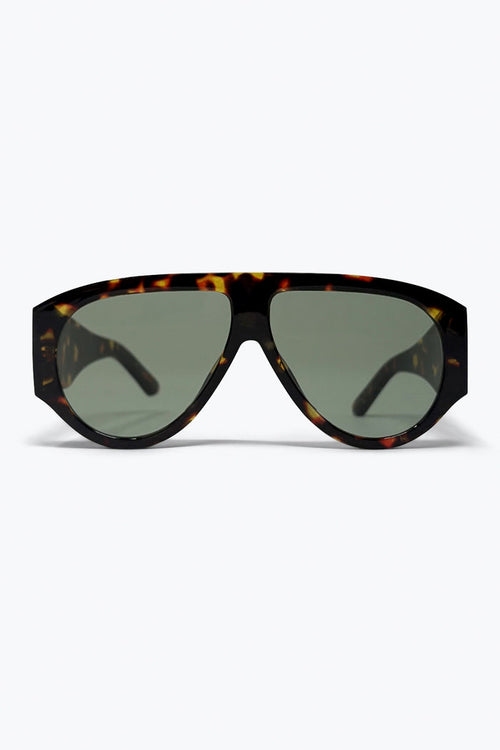 Tortoise Oversized Shield Sunglasses with Green Lens