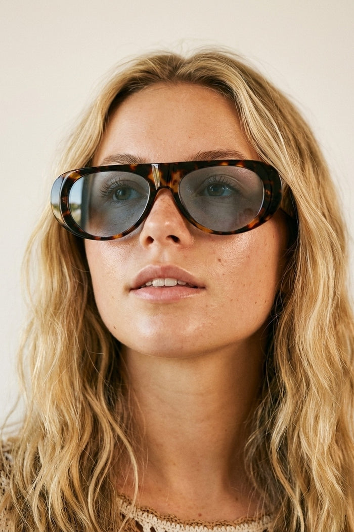 Tortoiseshell Round Frame Sunglasses with Blue Lenses