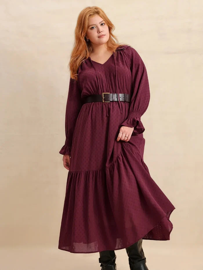 Trendsi Flounce Sleeve Maxi Dress for Curvy Women Burgundy - Dresses