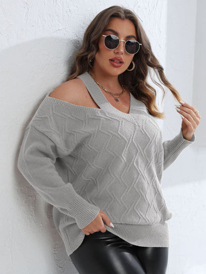 Trendsi Plus Size Cutout V-Neck Sweater in Mustard - Sweaters