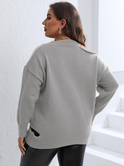 Trendsi Plus Size Cutout V-Neck Sweater in Mustard - Sweaters