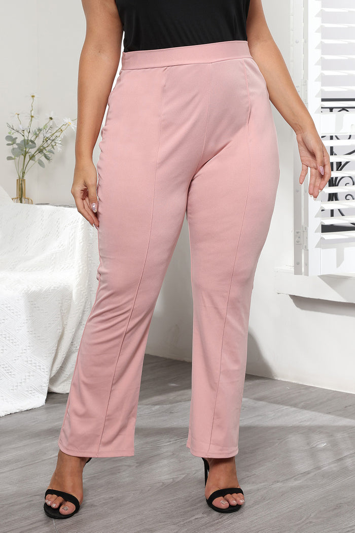 Trendsi Women's Plus Size Plain Trousers in Blush Pink Dusty Pink - Trousers