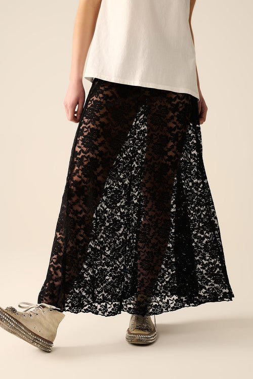 trendy black lace long skirt