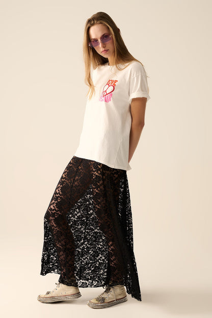 trendy black lace long skirt