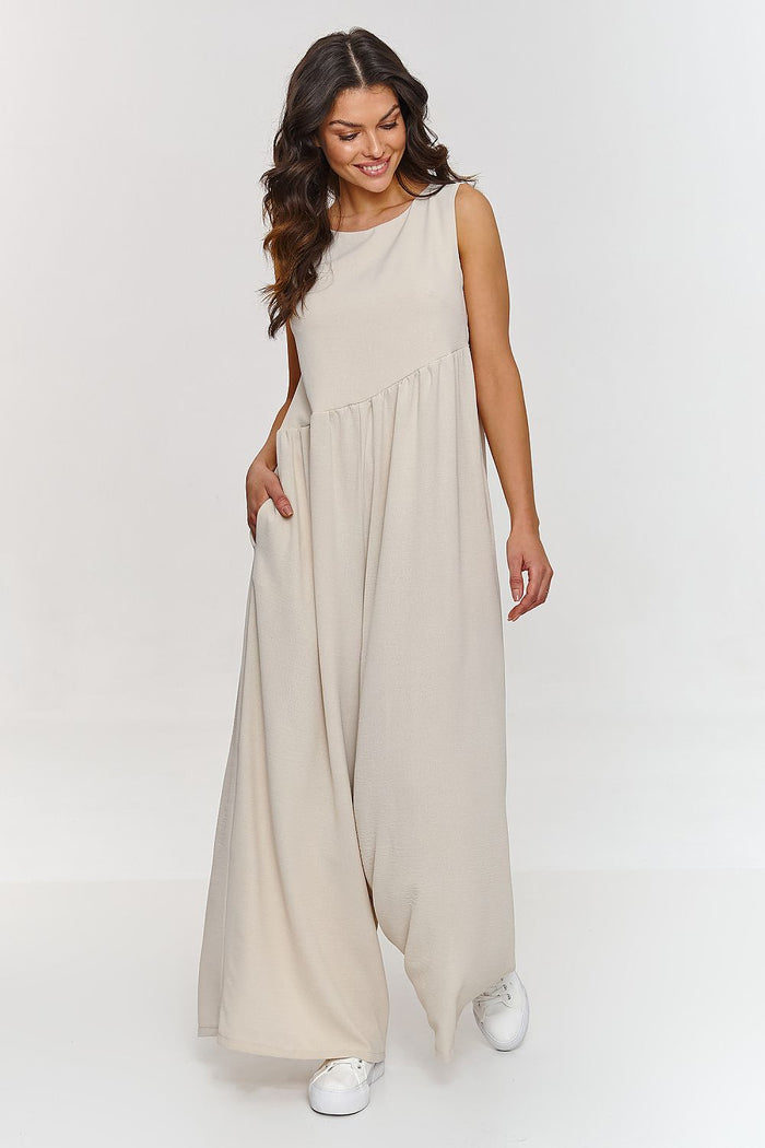 Trendy Wide Leg Jumpsuit in Soft Beige beige - Jumpsuits