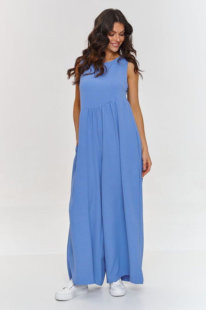 Trendy Wide Leg Jumpsuit in Soft Beige blue - Jumpsuits