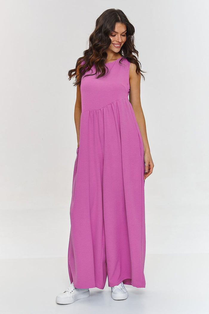 Trendy Wide Leg Jumpsuit in Soft Beige pink - Jumpsuits