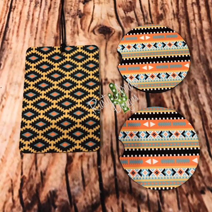 Tribal Air Freshener and Coaster Set Yellow 1 - Air Freshener