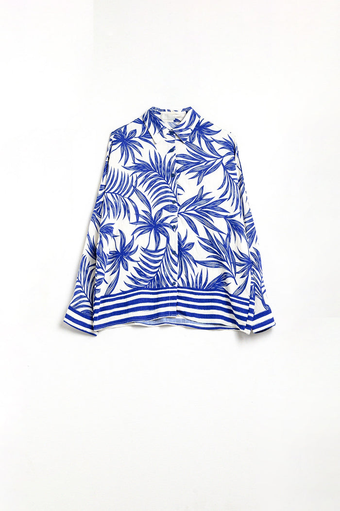 Tropical Motif Relaxed Blouse in Blue and White - dress