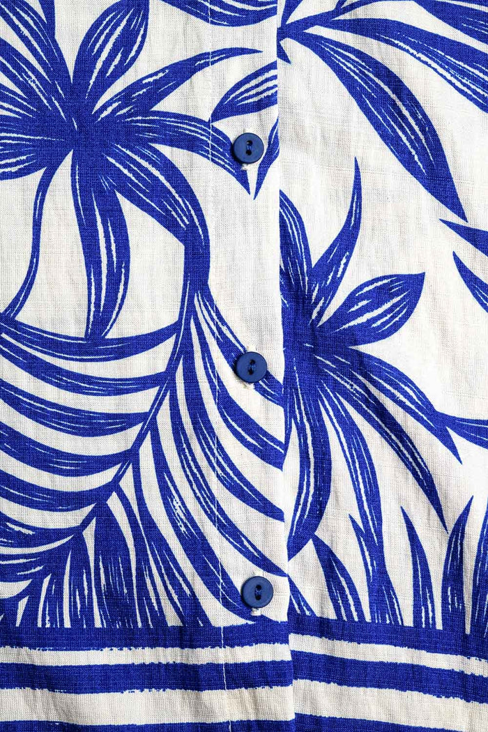 Tropical Motif Relaxed Blouse in Blue and White - dress