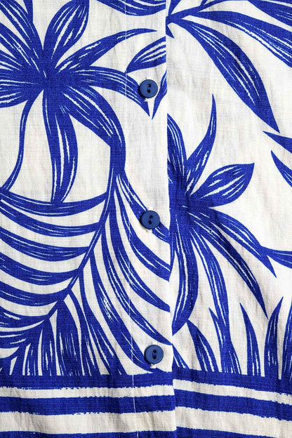 Tropical Motif Relaxed Blouse in Blue and White - dress