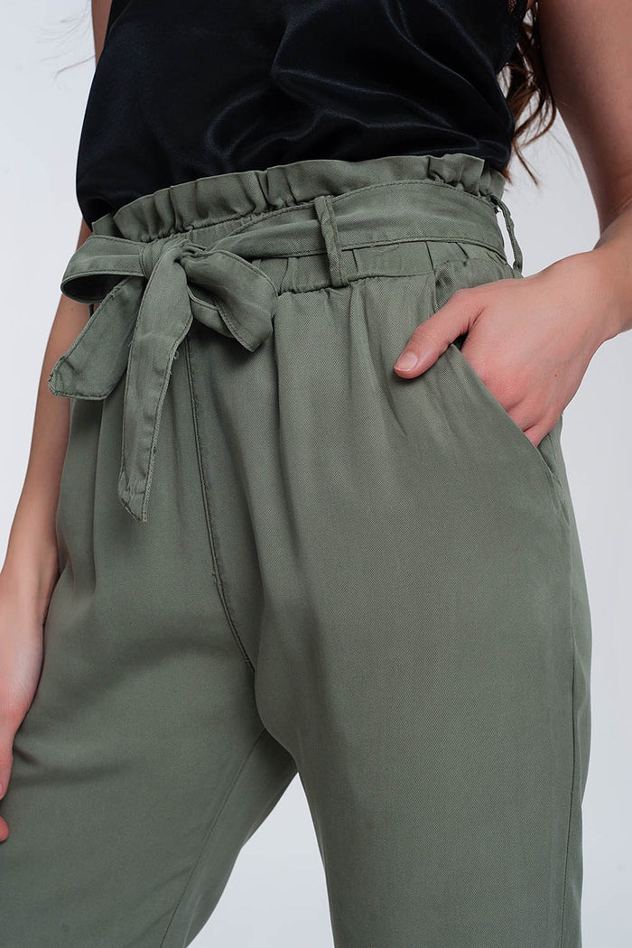 Trousers with tie waist in green - trousers