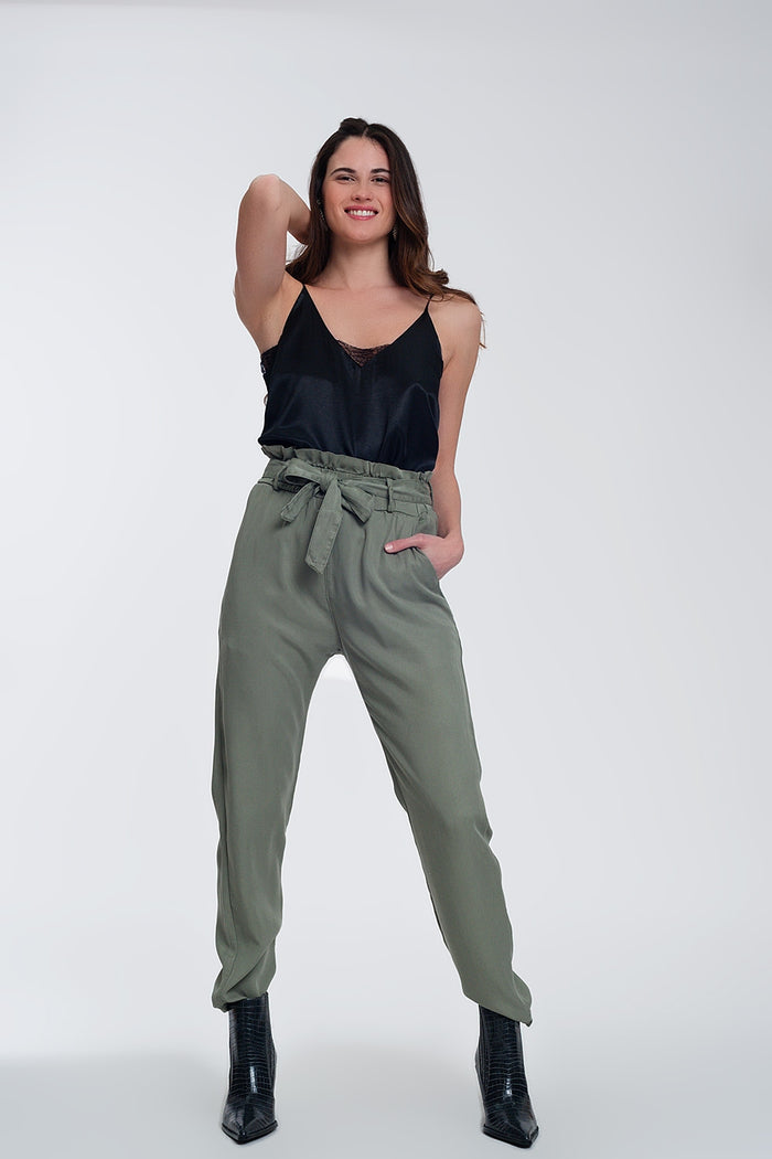 Trousers with tie waist in green - trousers