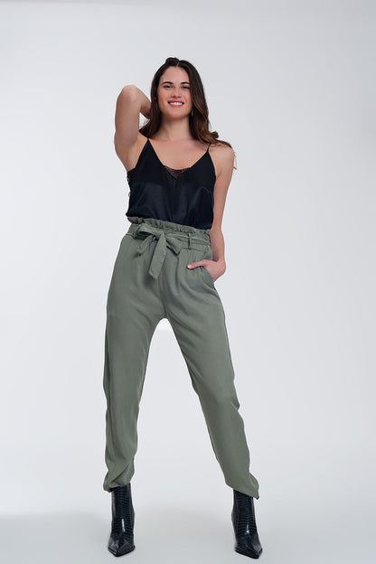 Trousers with tie waist in green - trousers