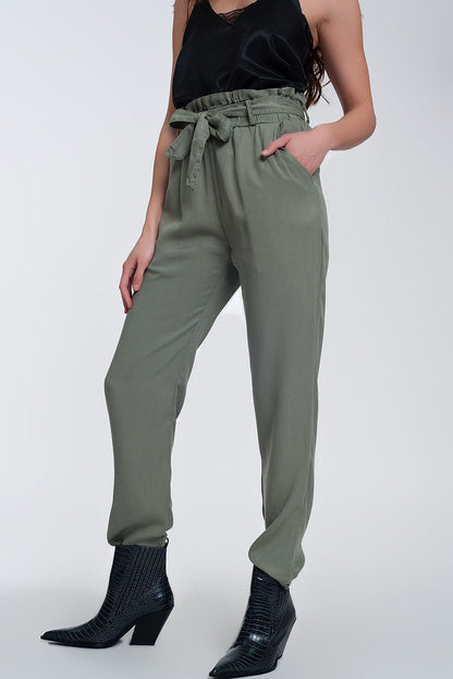 Trousers with tie waist in green - trousers