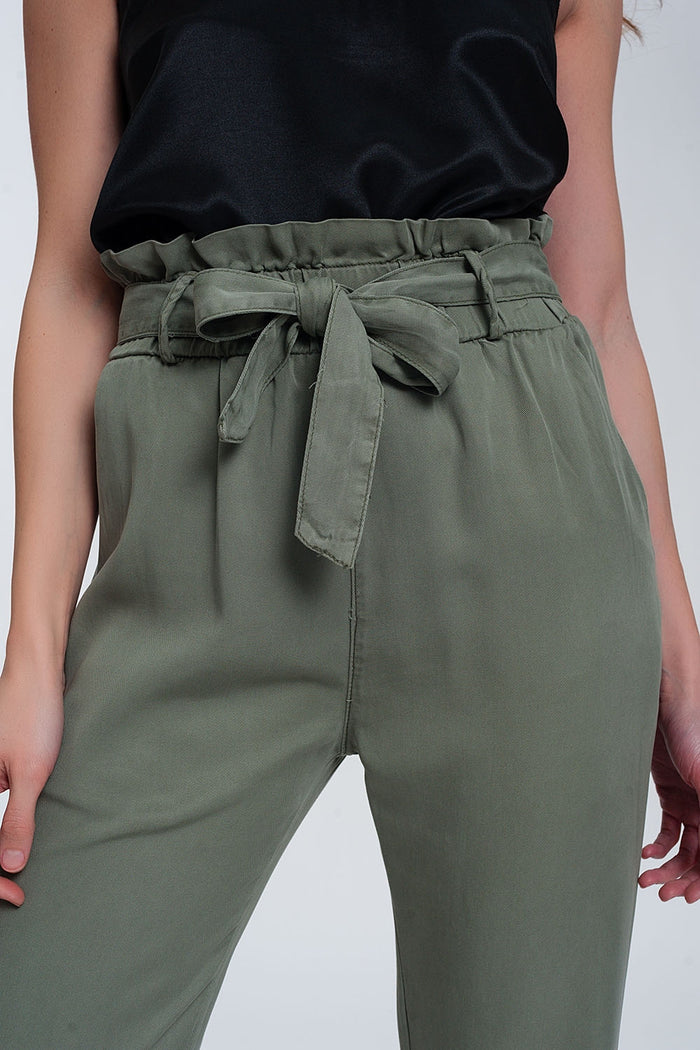 Trousers with tie waist in green - trousers