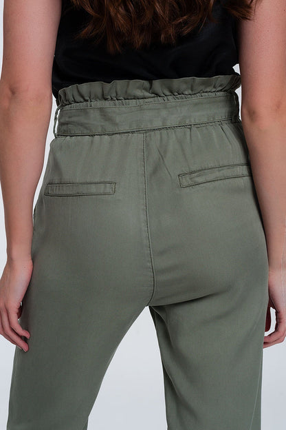 Trousers with tie waist in green - trousers