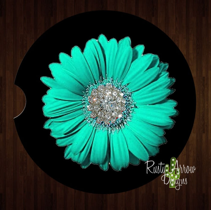 Turquoise Gerbera Daisy Set of 2 Car Coasters - Car Coasters
