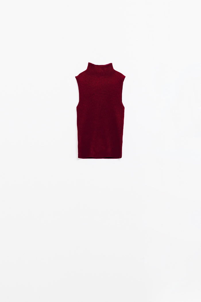 Turtle Neck Ribbed Top in Burgundy