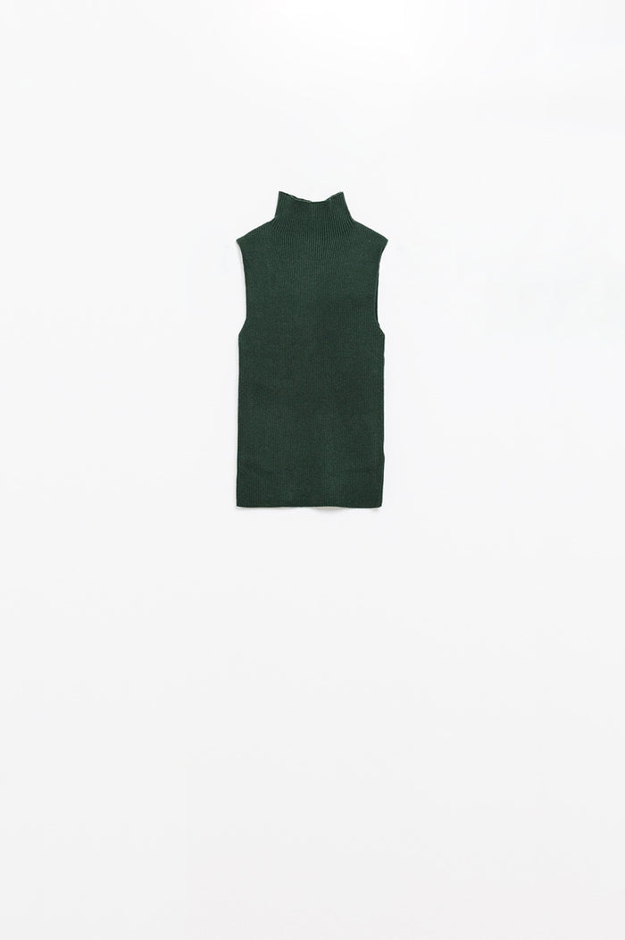 Turtle Neck Ribbed Top in Forest Green