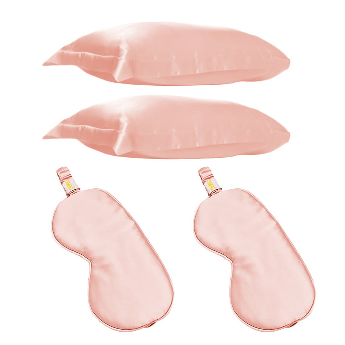 Two Satin Pillowcases & Sleep Masks Set - Pink - Sleep Mask Set