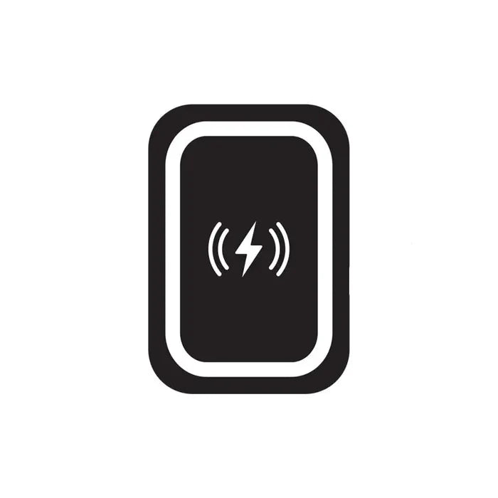 a black and white icon of a button with a lightning
