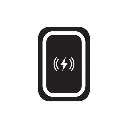 a black and white icon of a button with a lightning
