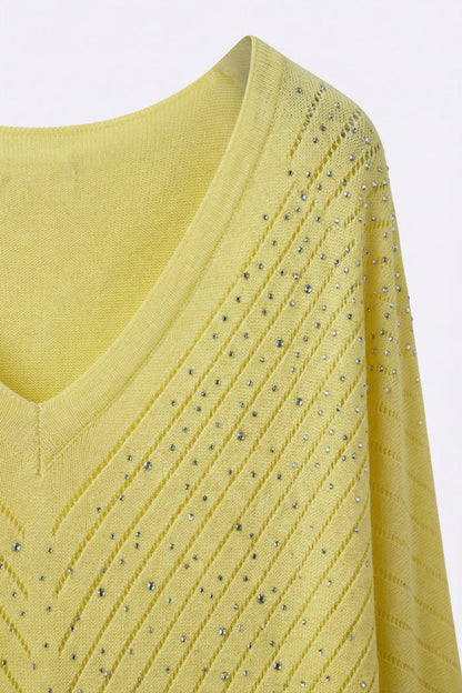 V-Neck Embellished Lightweight Knit sweater in yellow