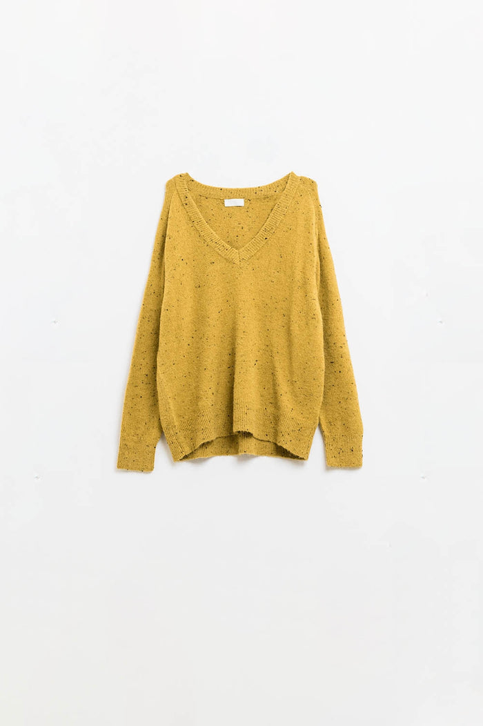 V-neck relaxed fit Speckled Sweater in Mustard Yellow