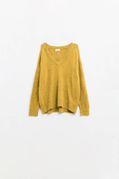 V-neck relaxed fit Speckled Sweater in Mustard Yellow