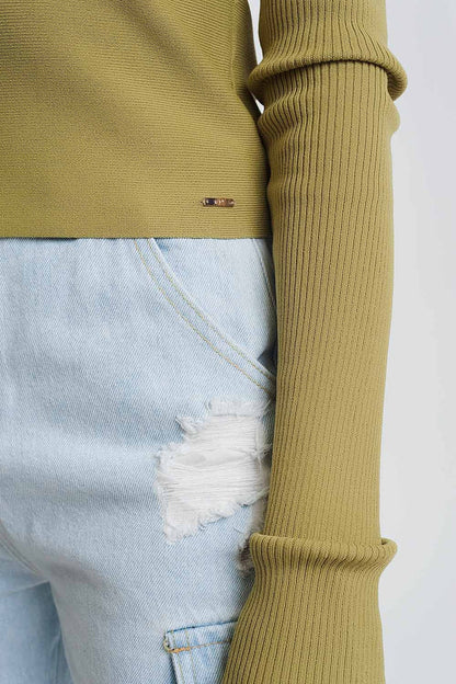 v neck ribbed sweater in green