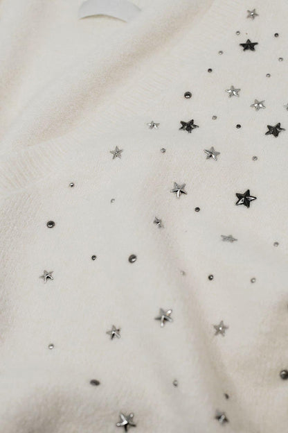 V-neck sweater embellished with metallic stars