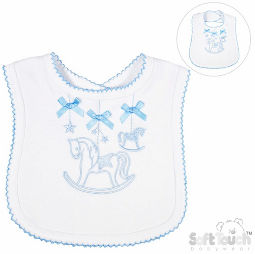 Velco Fastening Embroidered Bib - Blue Horse (33x22cm) (PK12) P3617-BP-B