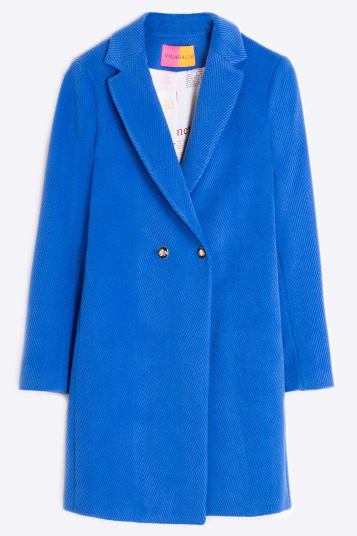 Vilagallo 30663 Royal Blue Double Breasted Chevron Coat - Dotique