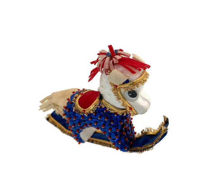 Vintage Beaded Sequin Rocking Horse Christmas Ornament at Duckwells