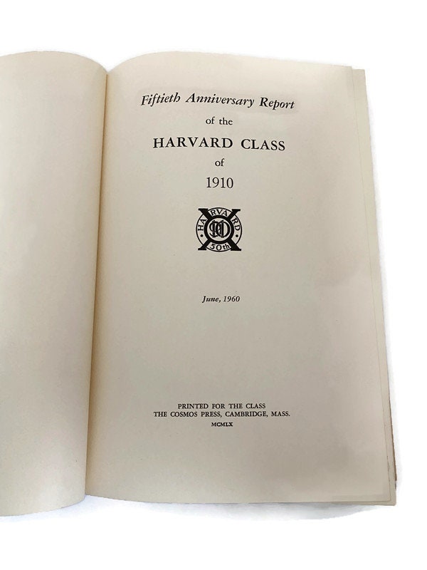 Vintage Book, Harvard College Class of 1910 Fiftieth Anniversary Report 1910-1960 at Duckwells