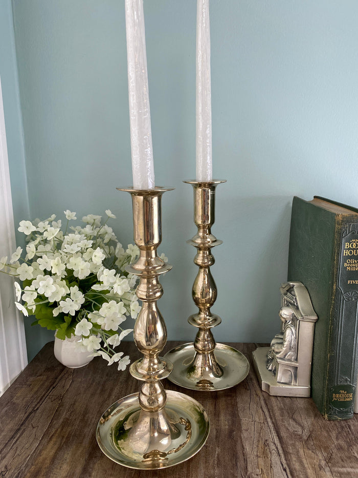 Vintage Brass Candlesticks, Pair of Tall Candle Holders at Duckwells