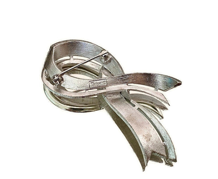 Vintage Crown Trifari Silvertone Ribbon Brooch Pin at Duckwells