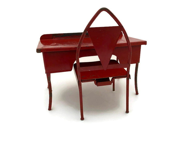 Vintage Doll Furniture - Metal Enamel Desk and Chair at Duckwells