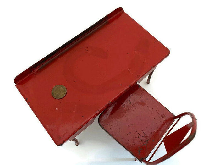 Vintage Doll Furniture - Metal Enamel Desk and Chair at Duckwells