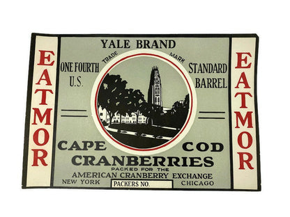 Vintage Fruit Label, Cape Cod Cranberries, Yale Brand at Duckwells
