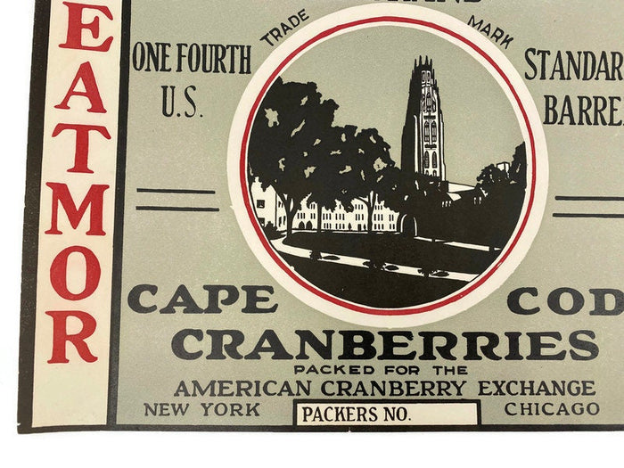 Vintage Fruit Label, Cape Cod Cranberries, Yale Brand at Duckwells